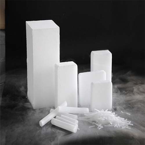 Dry ice pellets and dry ice blocks